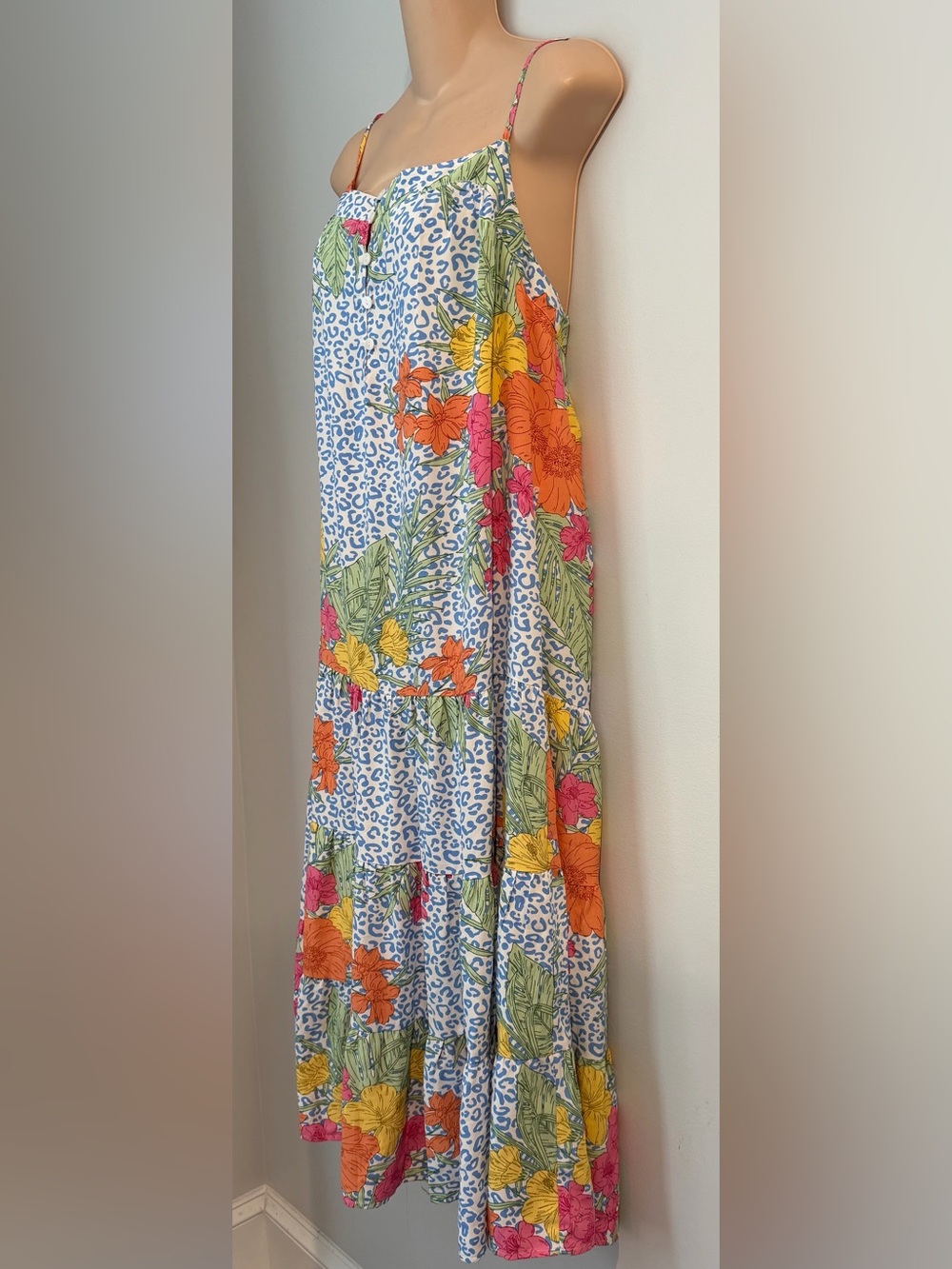 THML Elizabeth Floral and Animal Print Tiered Midi Flowy Dress size XL NWT - Picture 5 of 8
